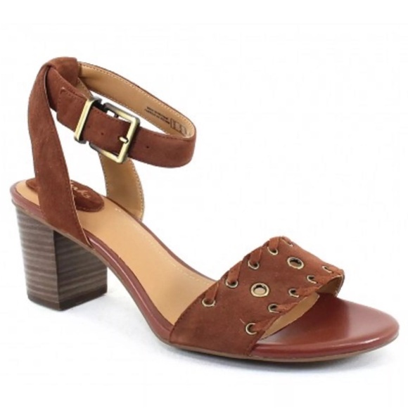 Clarks Shoes - Like new Clarks Brown Ankle Strap Block Heel Sandals